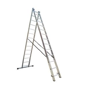 ESCALERA ALUMINIO 2 TRAMOS EXTENSIBLE Y TIJERA 28 ESCALONES